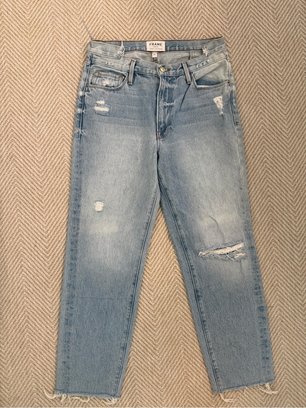 Frame Denim Light Wash Boyfriend Jeans with Distressing